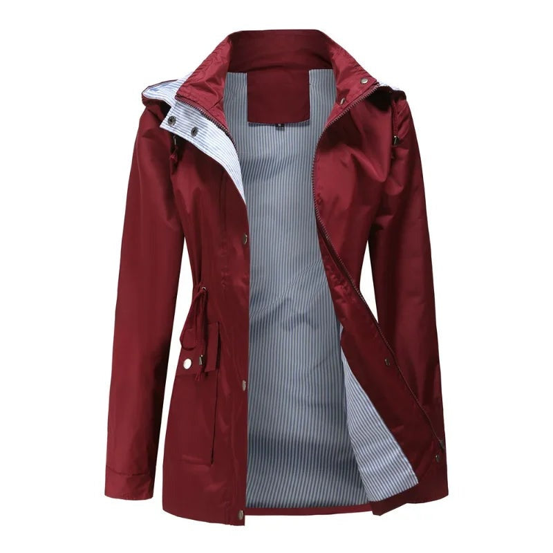 Gevoerde regenjas in wijnrood met capuchon | Boutique Moda