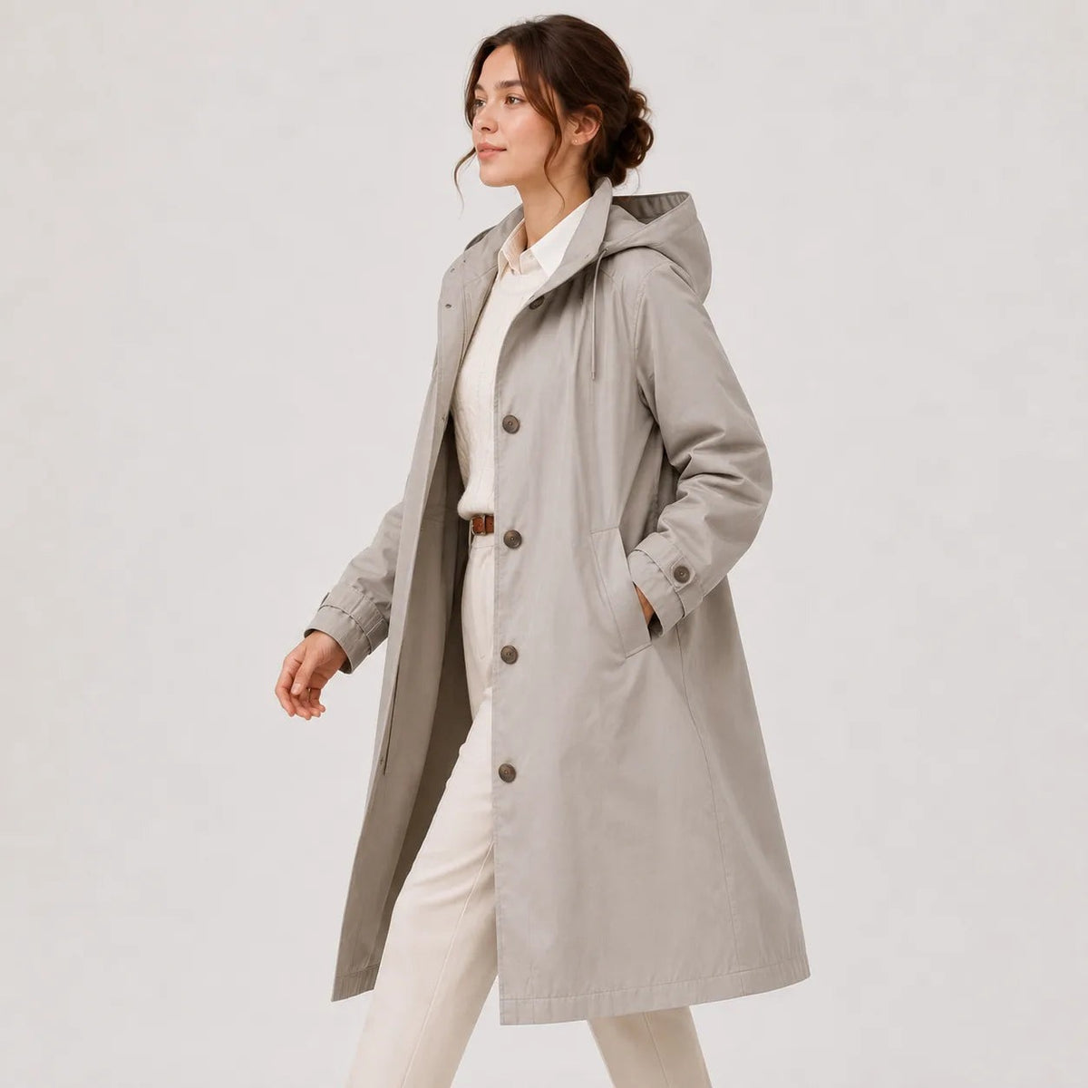 Lichtgrijze regenjas, lopend | Boutique Moda