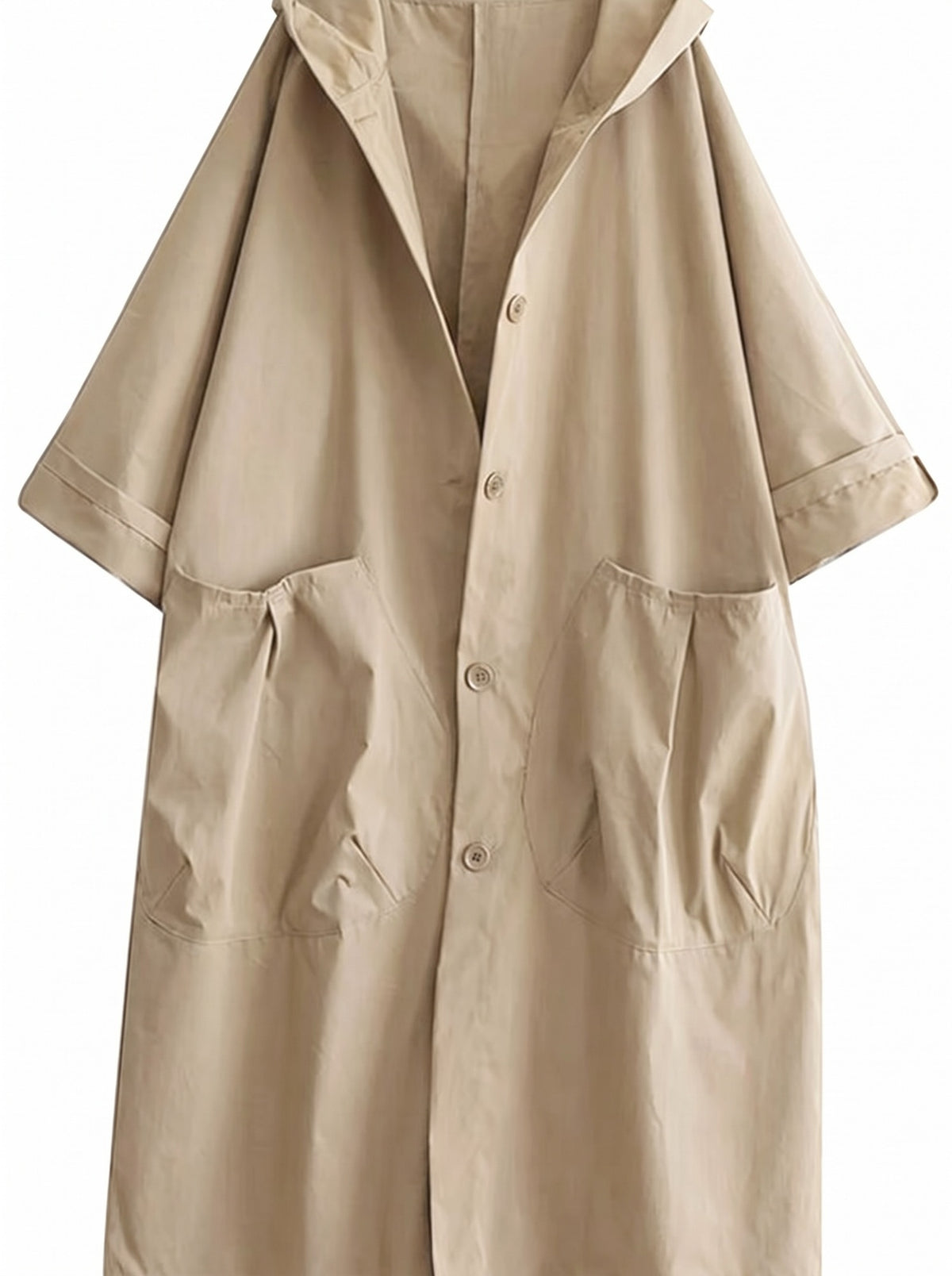 Lange oversized jas met capuchon in beige, liggend | Boutique Moda