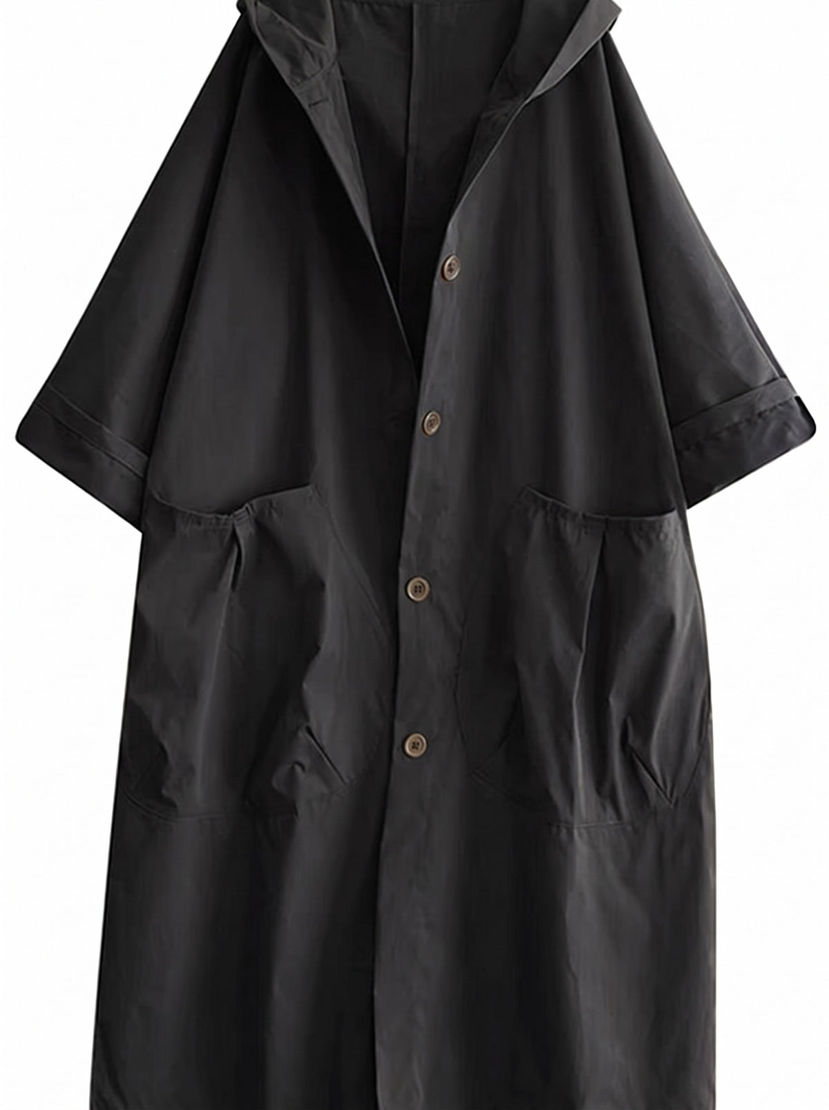 Lange oversized jas met capuchon in zwart, liggend | Boutique Moda