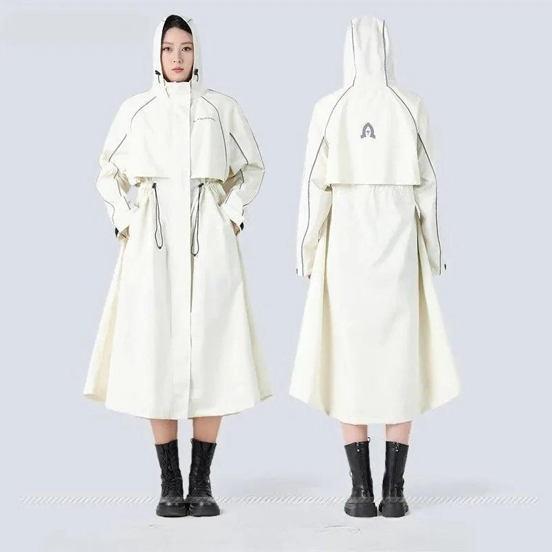 Crème regenjas voor- en achterkant