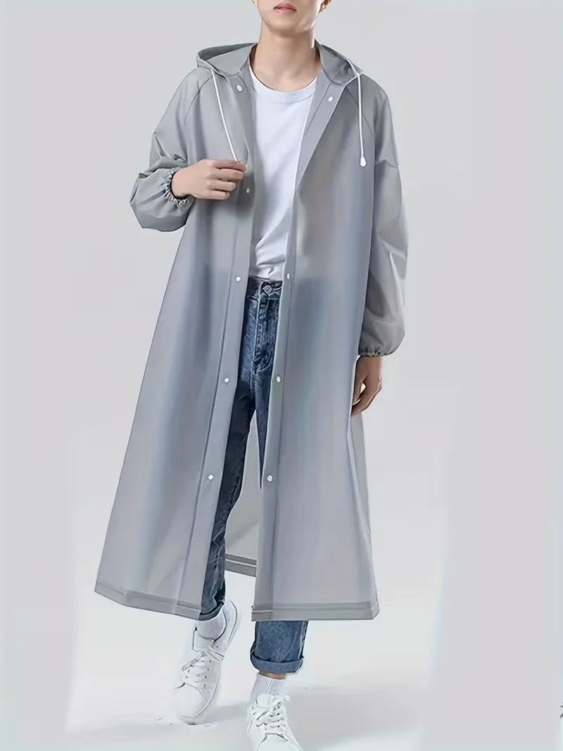 Grijze regenjas met de capuchon op | Boutique Moda
