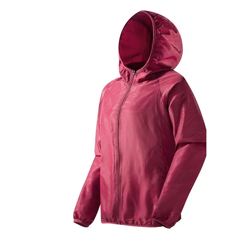 Opvouwbaar windjack in frambozenrood met capuchon | Boutique Moda