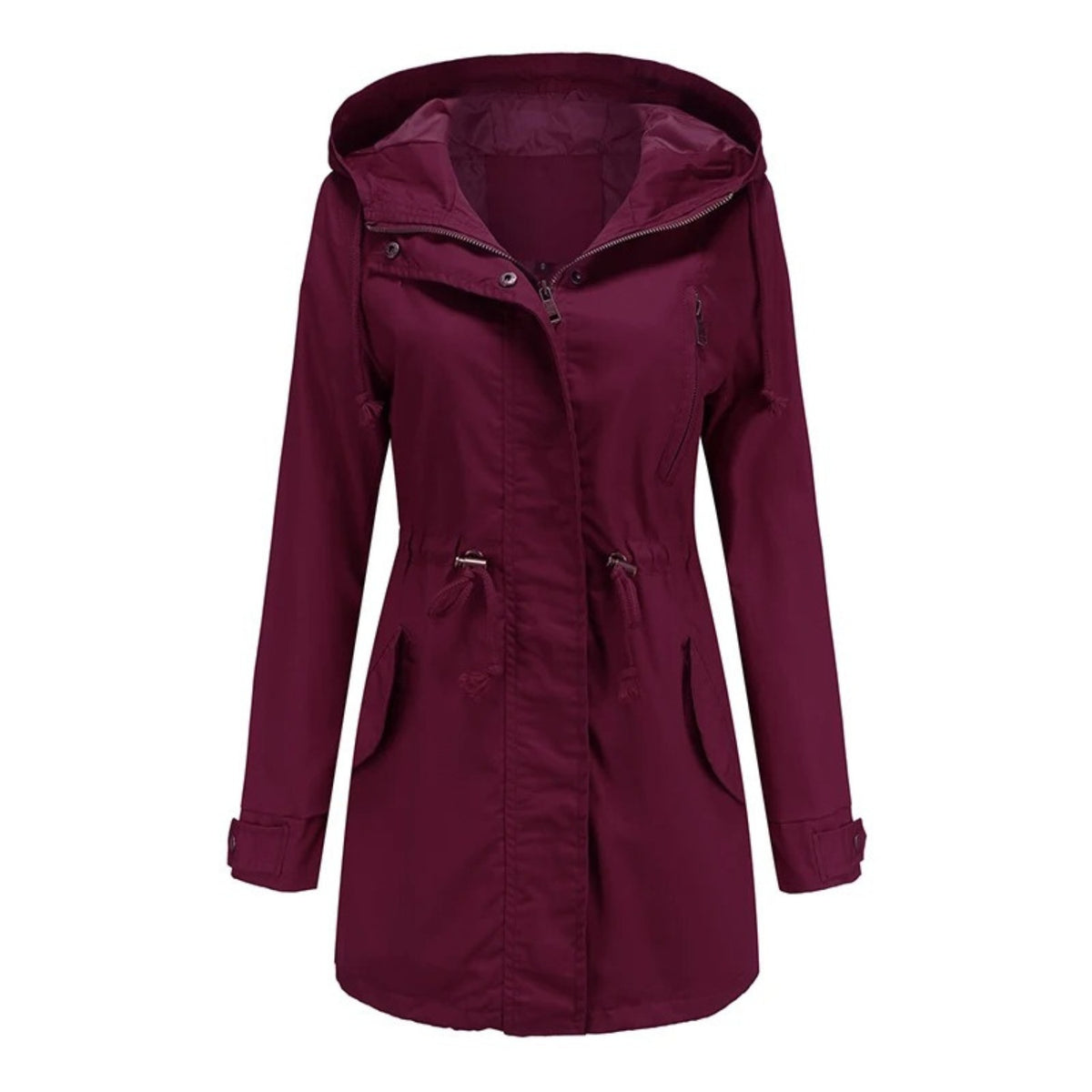 Bordeaux parka met capuchon en taillekoord | Boutique Moda