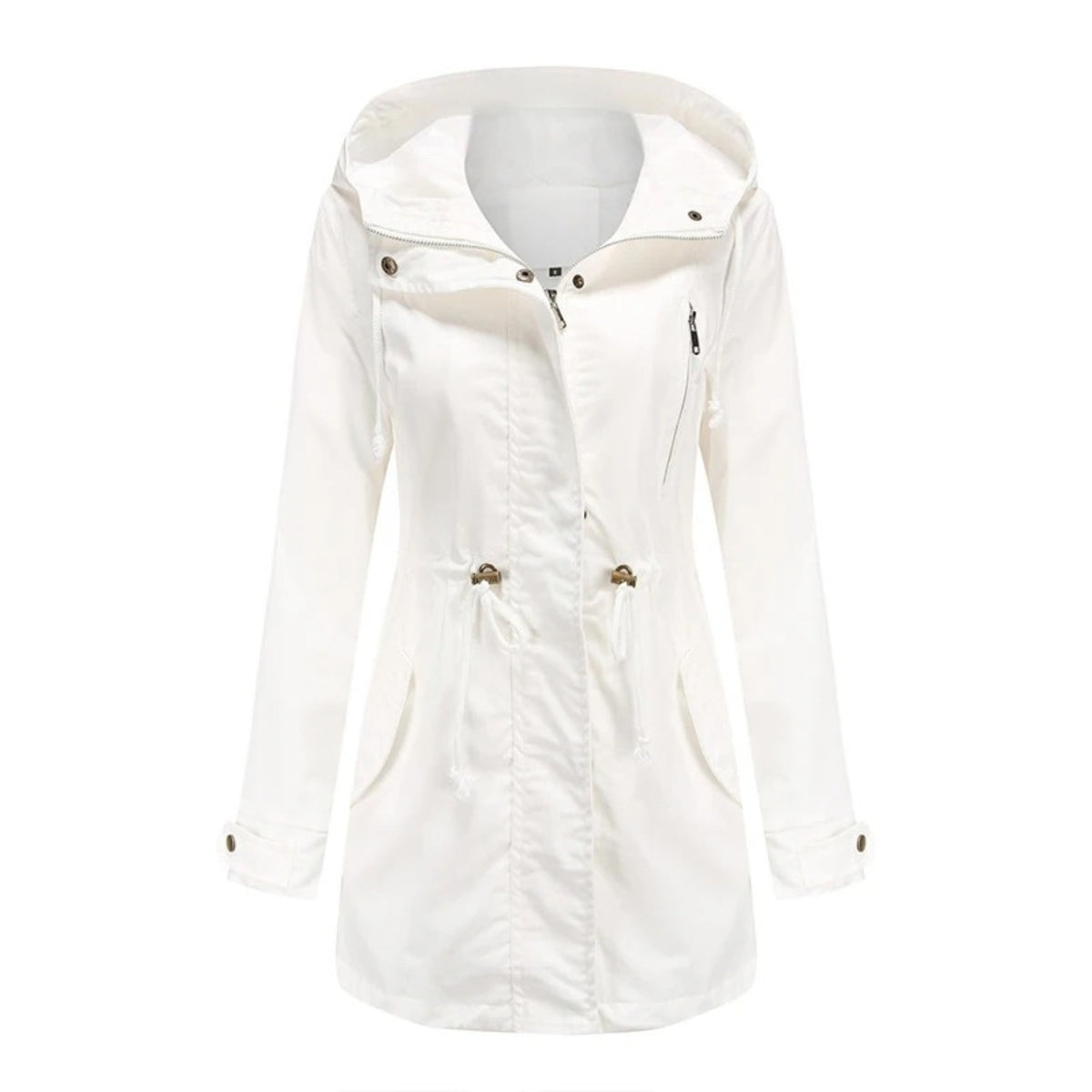 Witte parka met capuchon en taillekoord | Boutique Moda