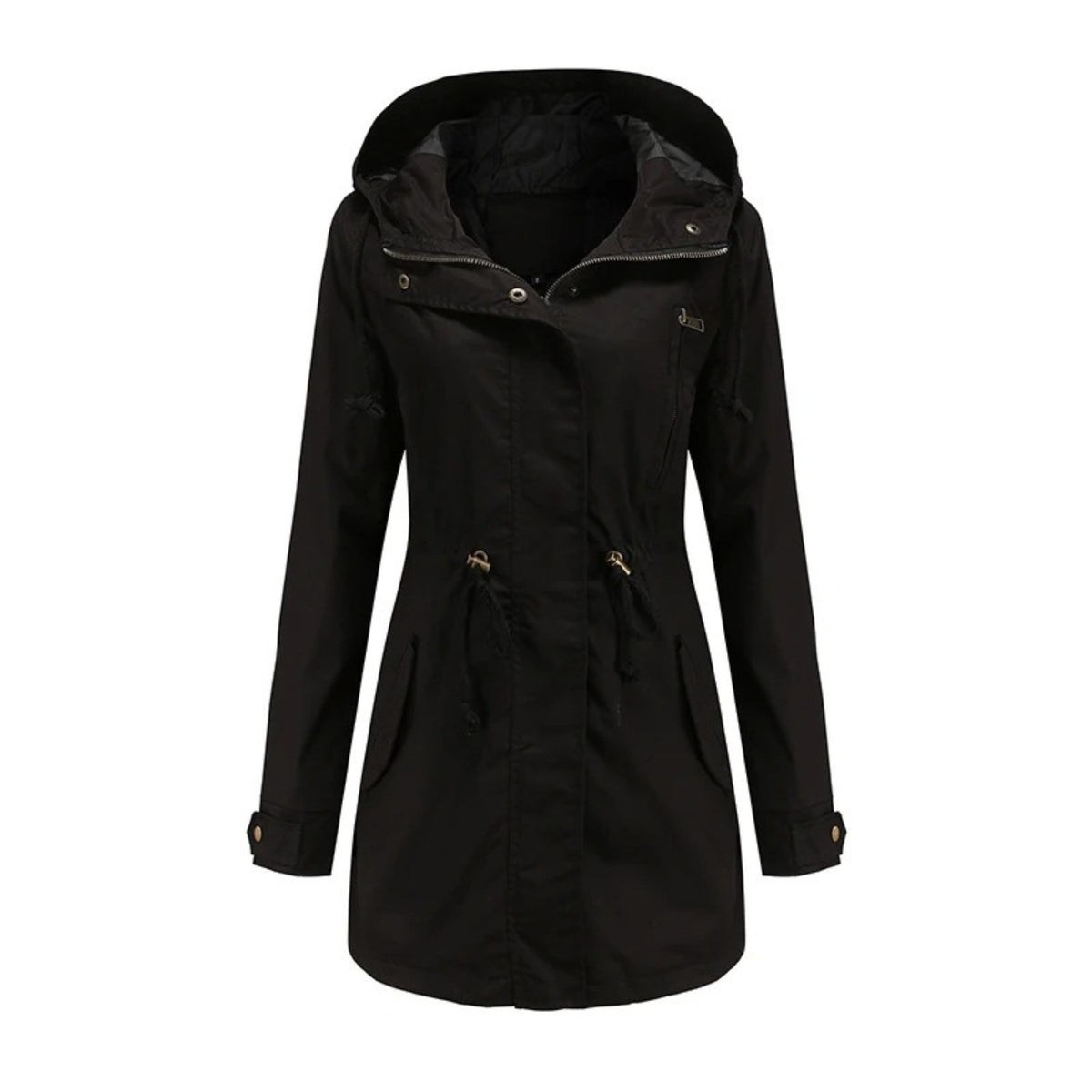 Zwarte parka met capuchon en taillekoord | Boutique Moda
