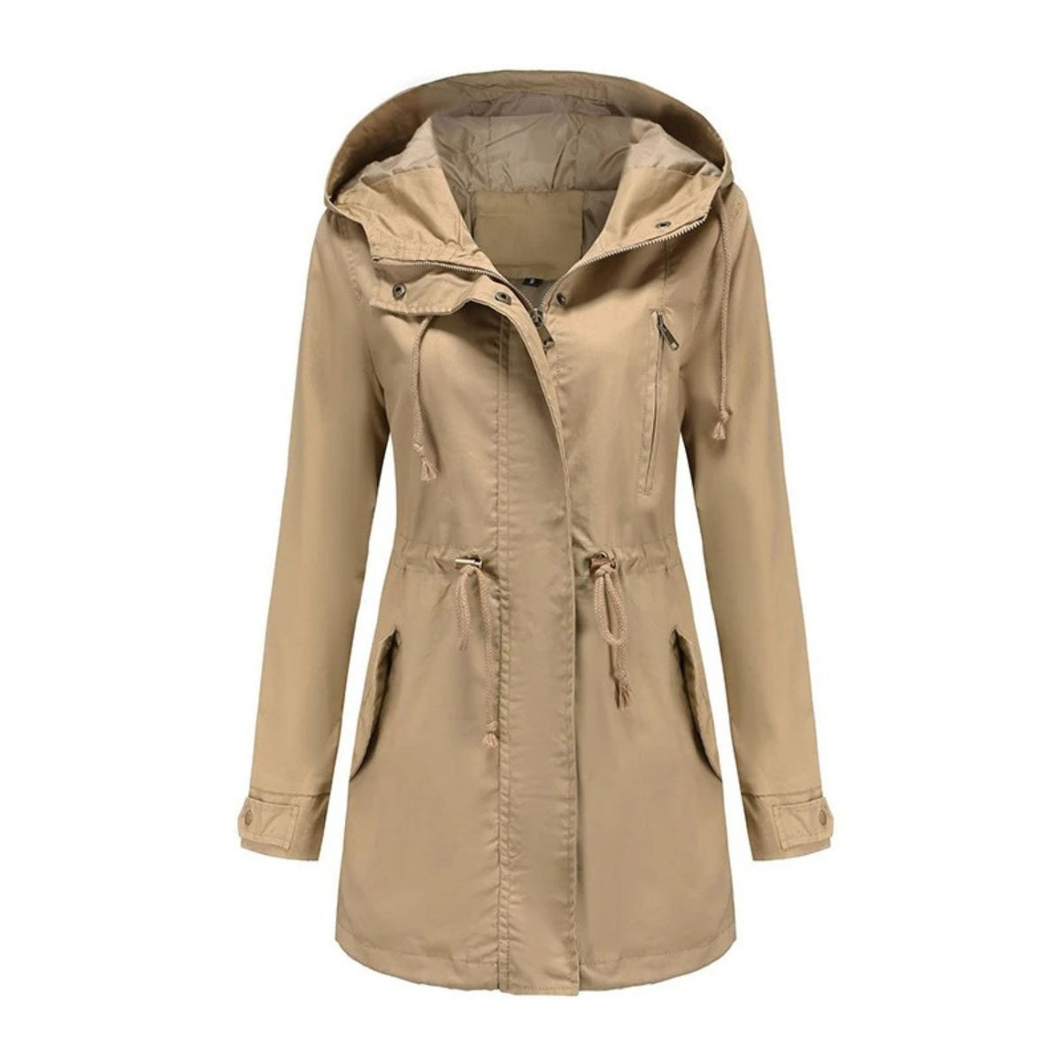 Khaki parka met capuchon en taillekoord | Boutique Moda