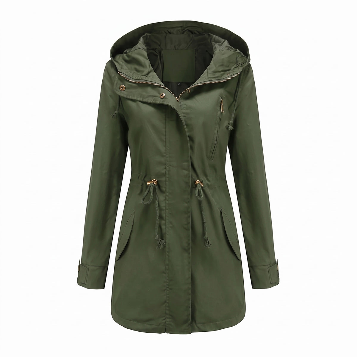 Olijfgroene parka met capuchon en taillekoord | Boutique Moda