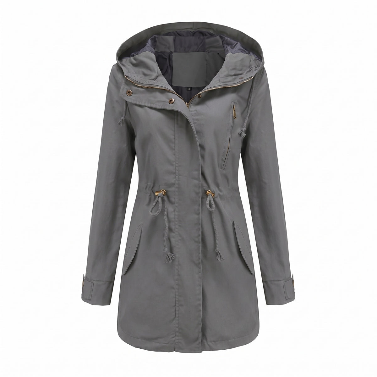 Grijze parka met capuchon en taillekoord | Boutique Moda