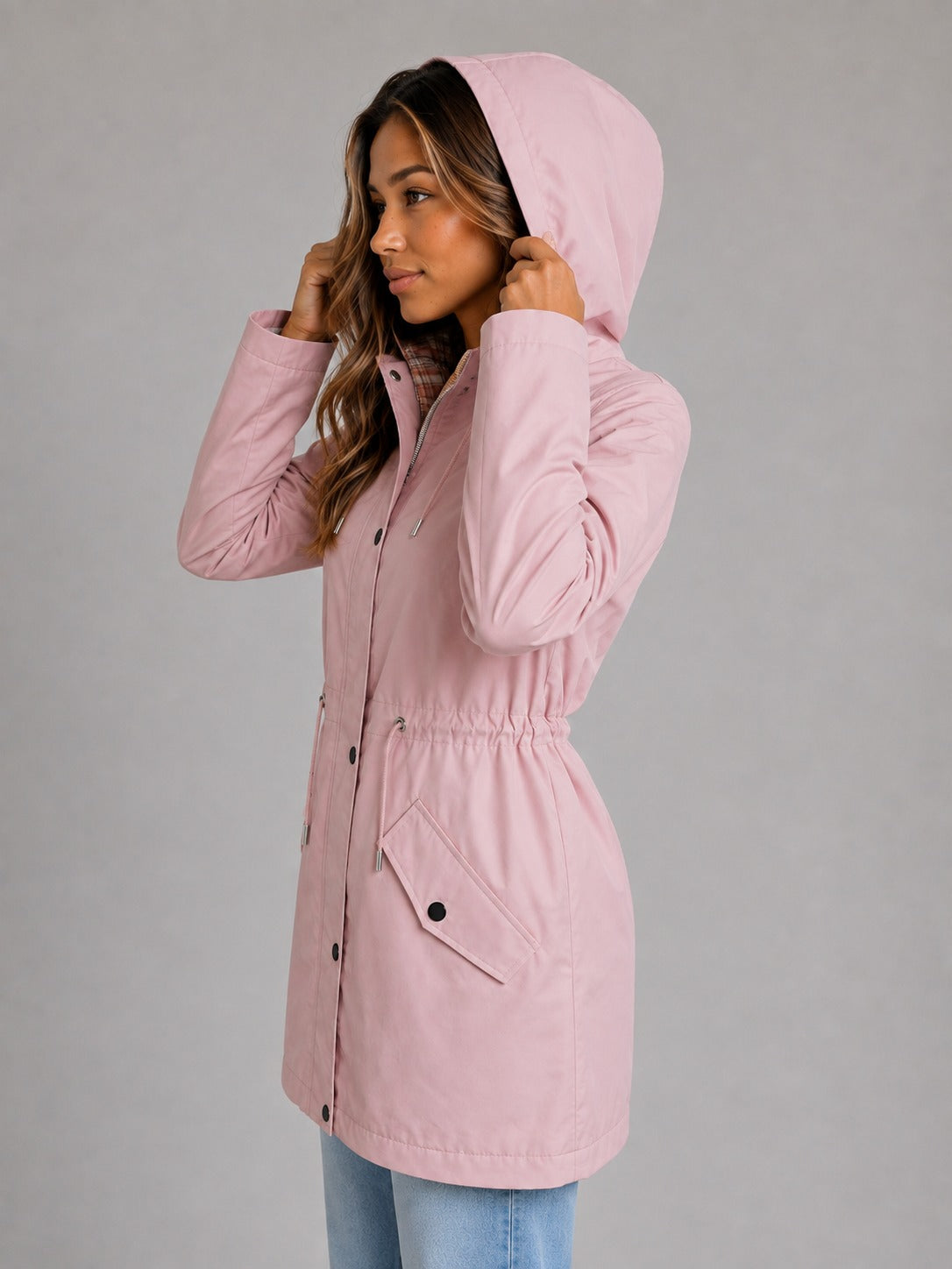 Roze parka met de capuchon op | Boutique Moda