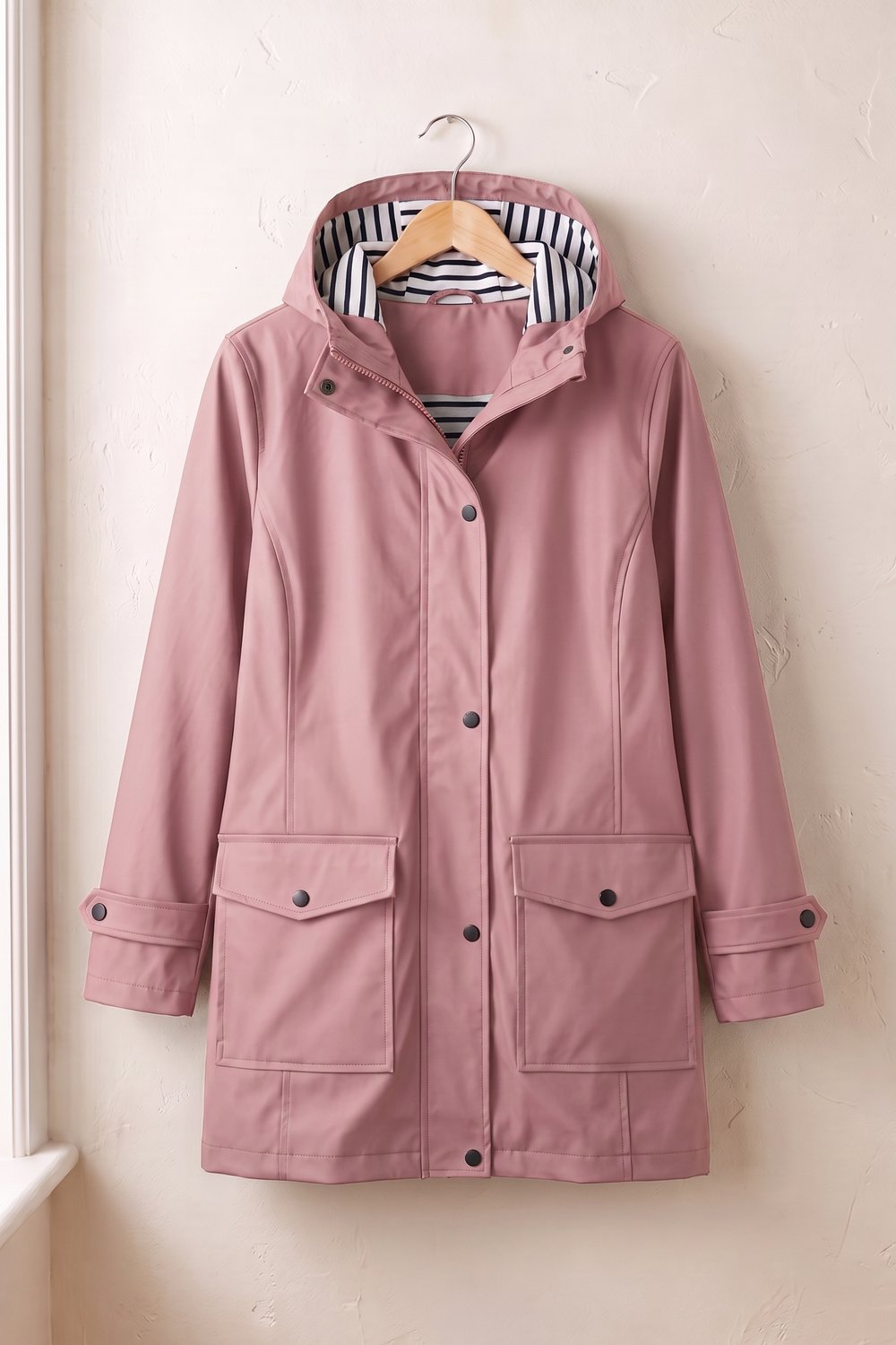 Roze regenjas met capuchon