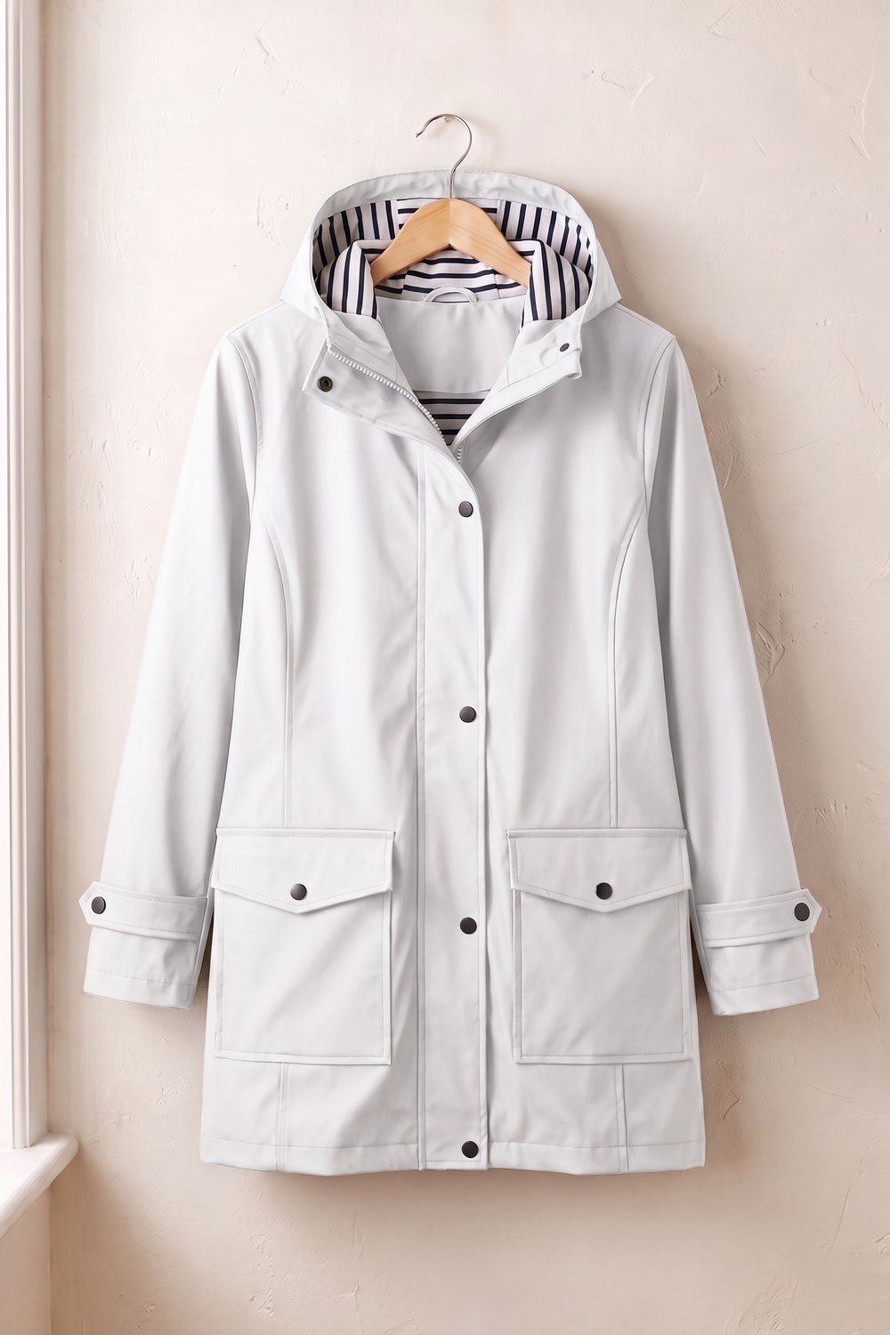 Witte regenjas met capuchon
