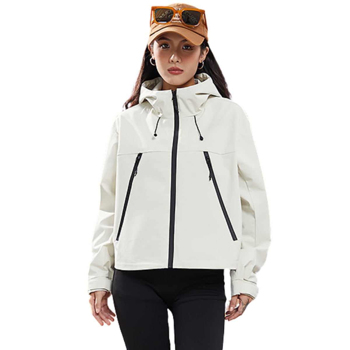 Korte waterdichte wandelregenjas in wit met capuchon | Boutique Moda
