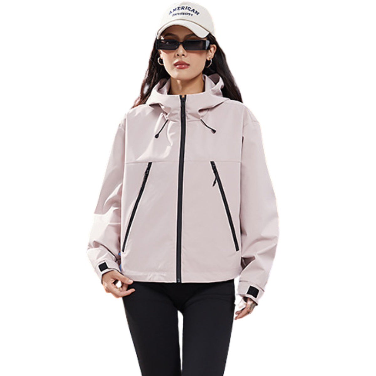 Korte waterdichte wandelregenjas in roze met capuchon | Boutique Moda