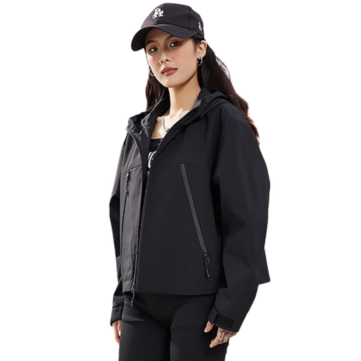 Zwarte regenjas, zijkant | Boutique Moda