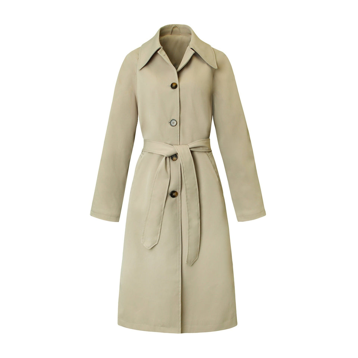 Trenchcoat in beige met enkele knopenrij en strikceintuur | Boutique Moda