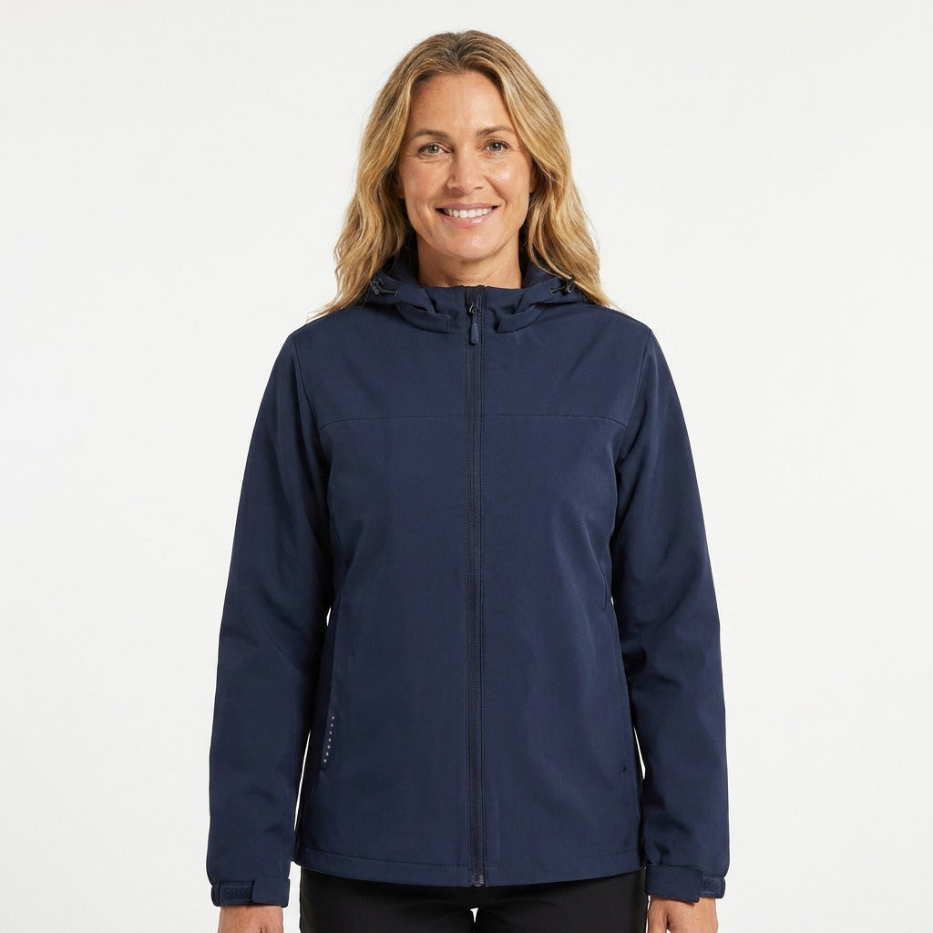 Marineblauwe softshelljas met capuchon, dicht | Boutique Moda