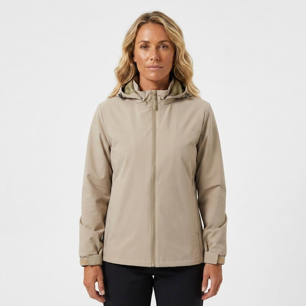 Khaki softshelljas met capuchon, dicht | Boutique Moda