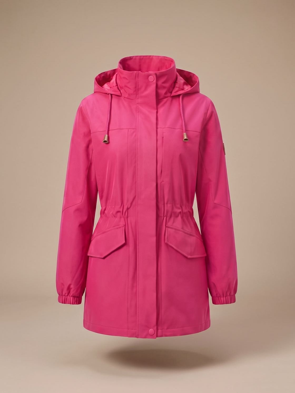 Waterafstotende parka in magenta met capuchon, taillekoord en klepzakken | Boutique Moda
