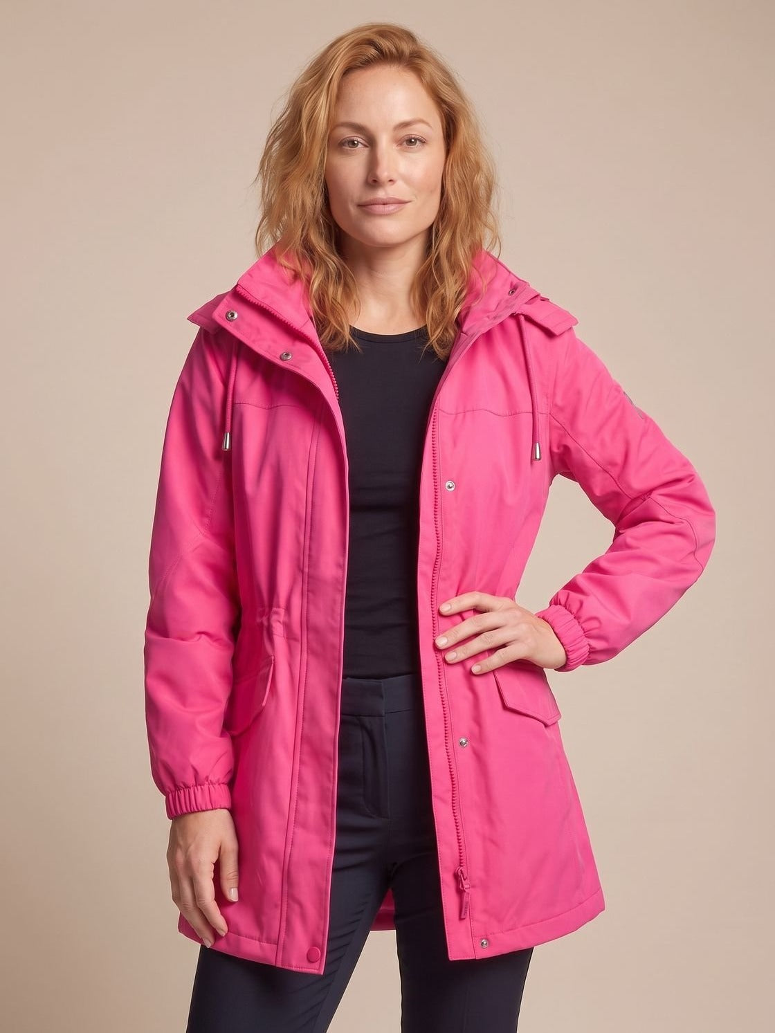 Magenta parka, driekwart aanzicht | Boutique Moda