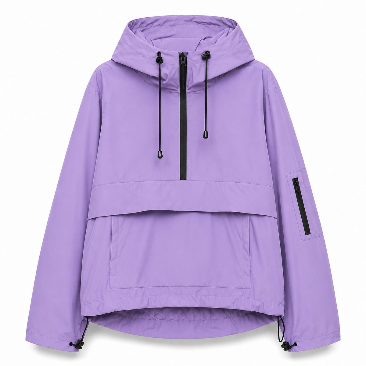 Anorak in lila met capuchon, halve rits en buidelzak | Boutique Moda