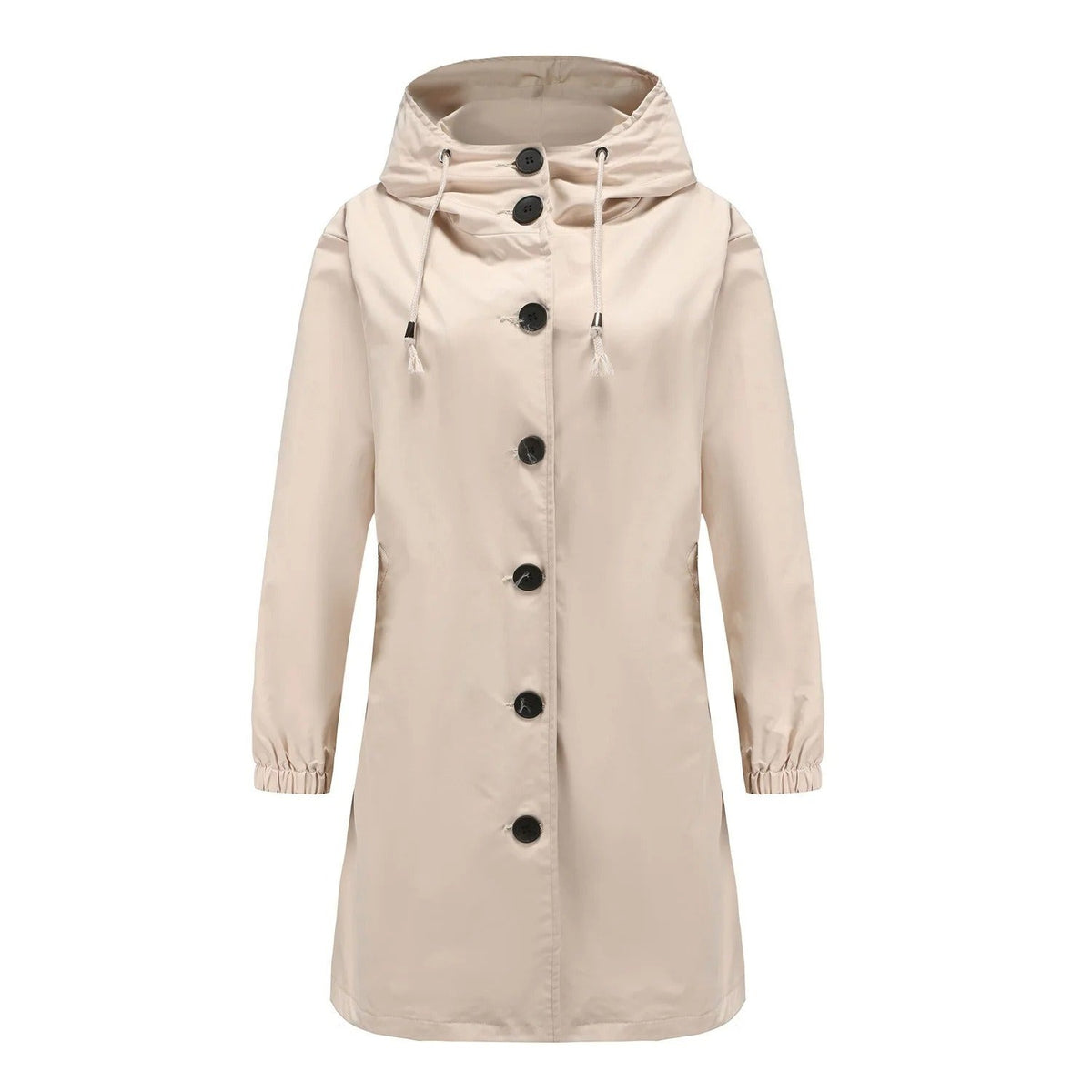 Beige waterdichte regenjas met capuchon en knoopsluiting | Boutique Moda