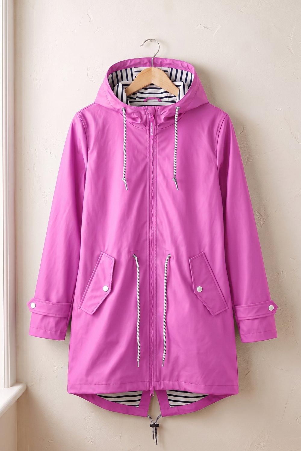 Roze regenjas met capuchon