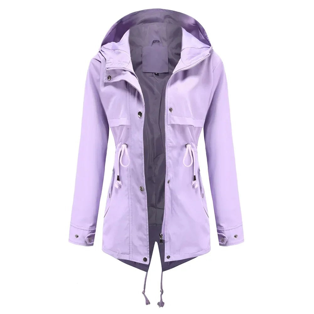 Lavendelkleurige regenjas, open | Boutique Moda