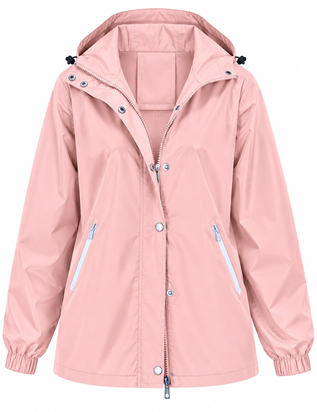 Regenjas in roze met capuchon, rits en drukknopen | Boutique Moda