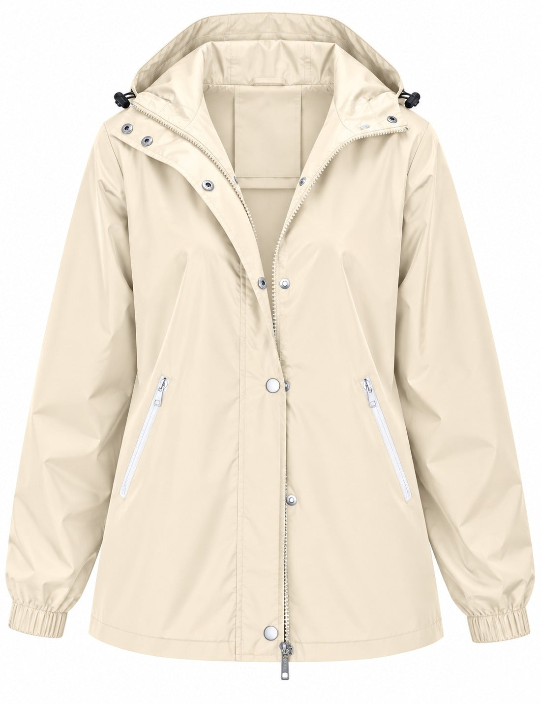 Regenjas in beige met capuchon, rits en drukknopen | Boutique Moda