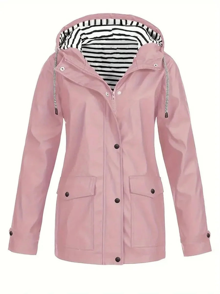 Regenjas in roze met capuchon en gestreepte voering | Boutique Moda