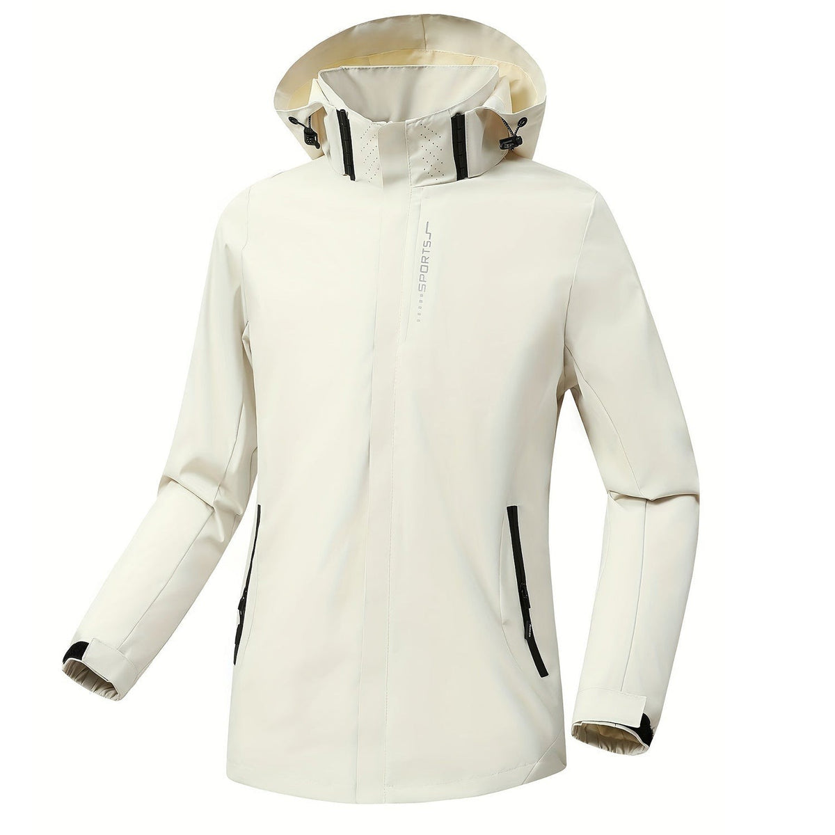 Waterdichte sportjas in beige met capuchon en ritszakken | Boutique Moda