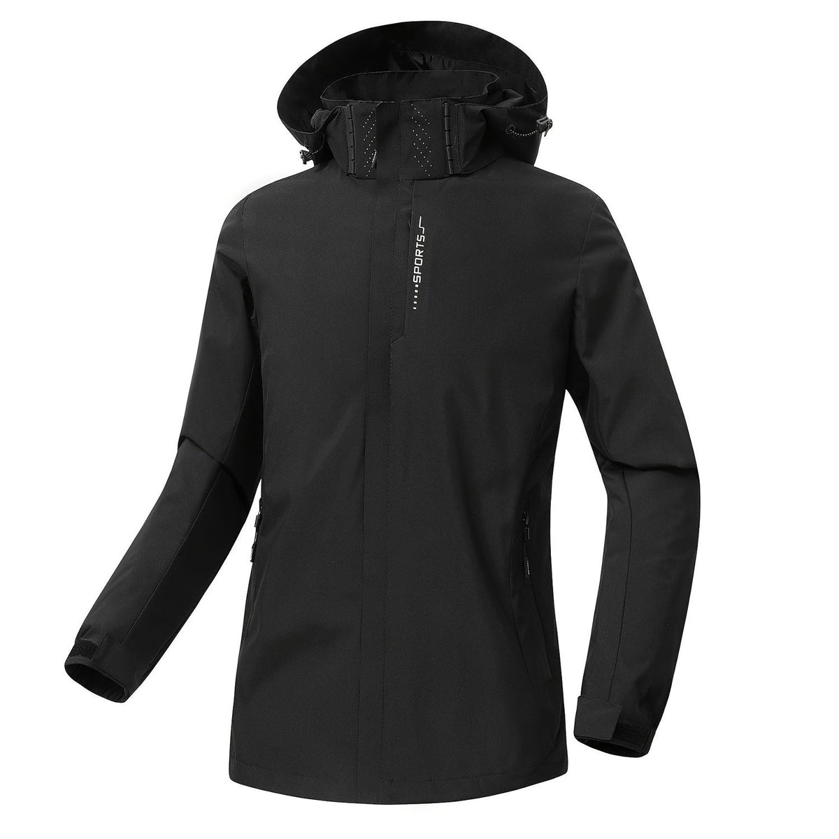 Waterdichte sportjas in zwart met capuchon en ritszakken | Boutique Moda