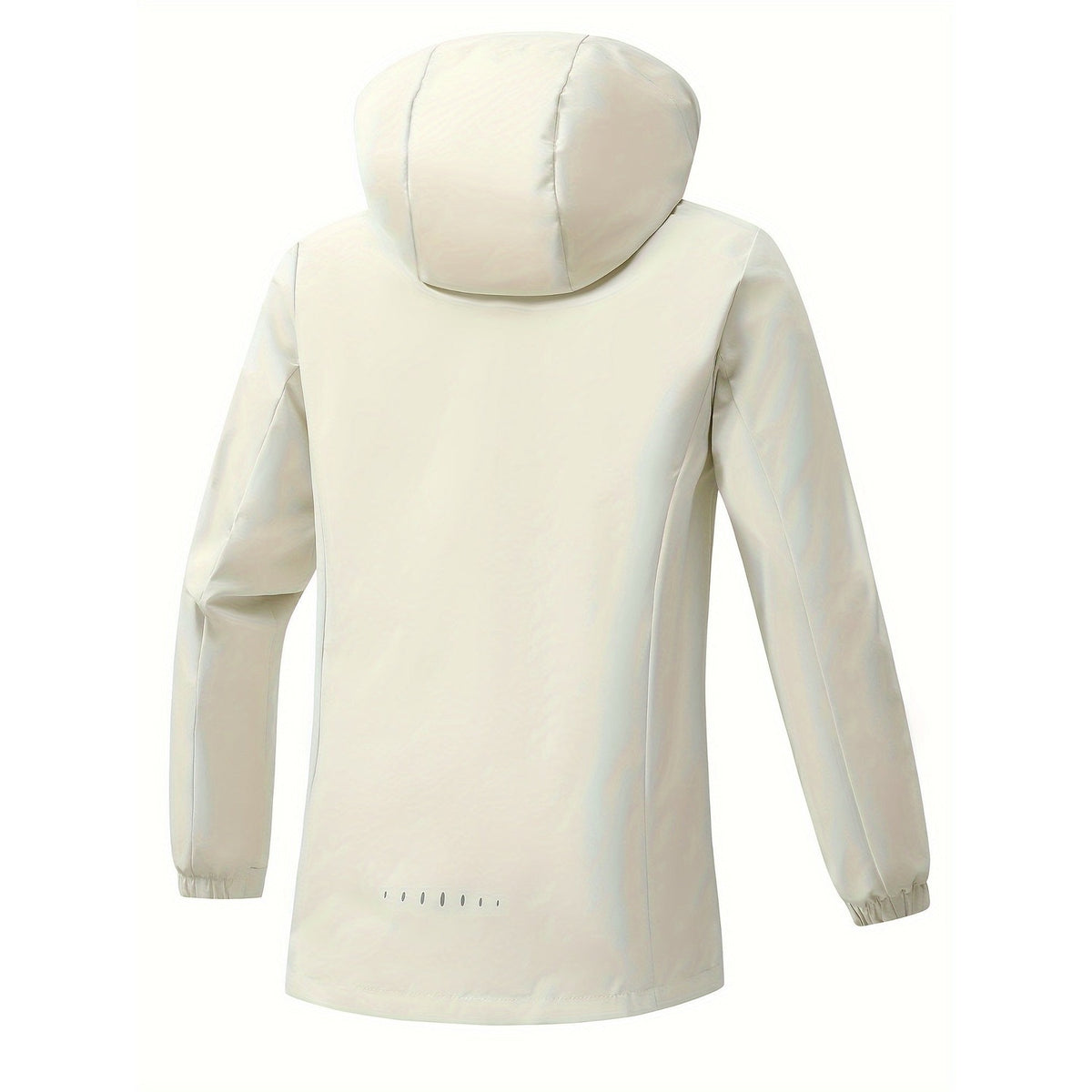 Achterkant van de beige jas met capuchon | Boutique Moda