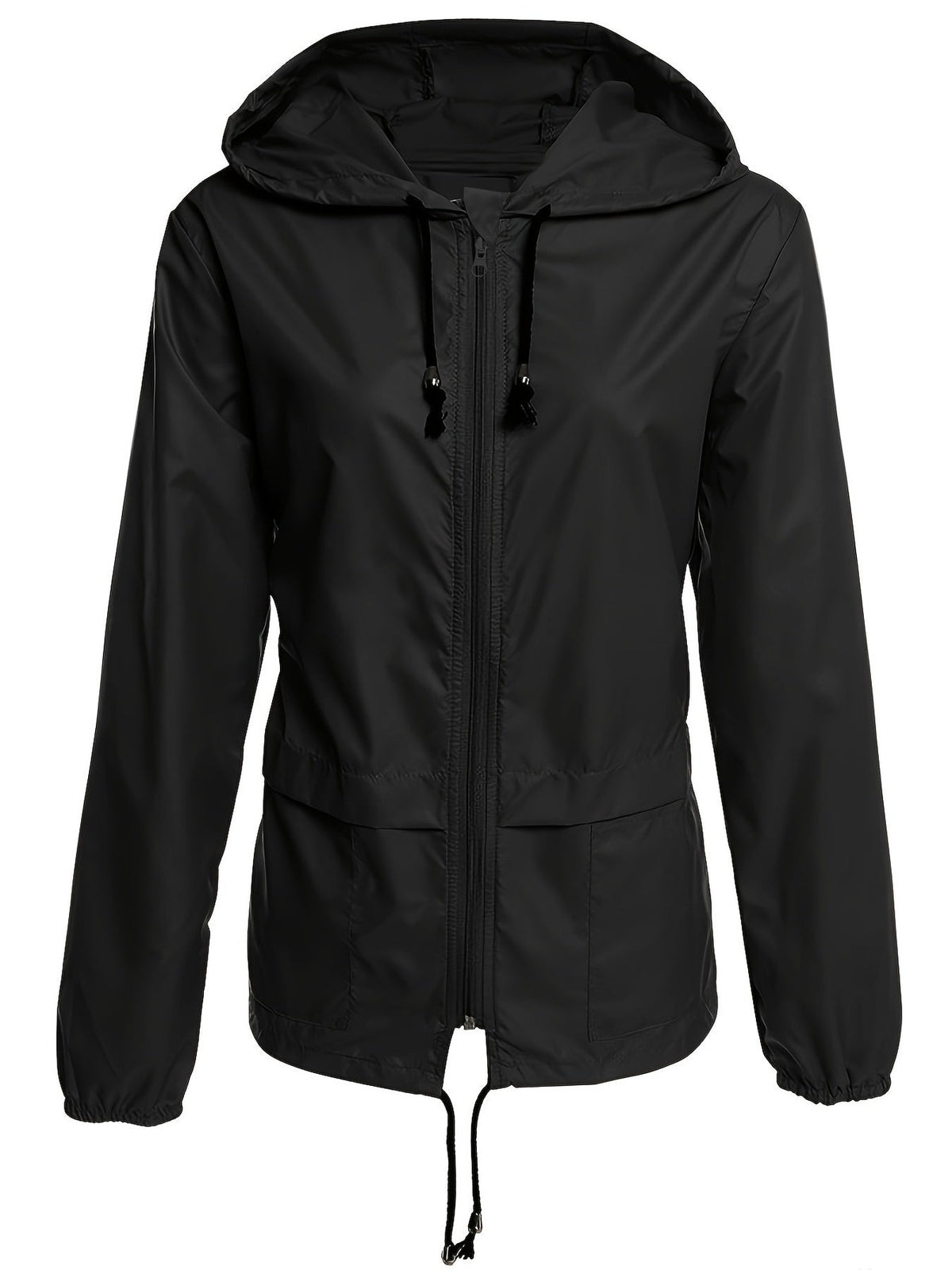 Windjack in zwart met capuchon en koord aan de zoom | Boutique Moda