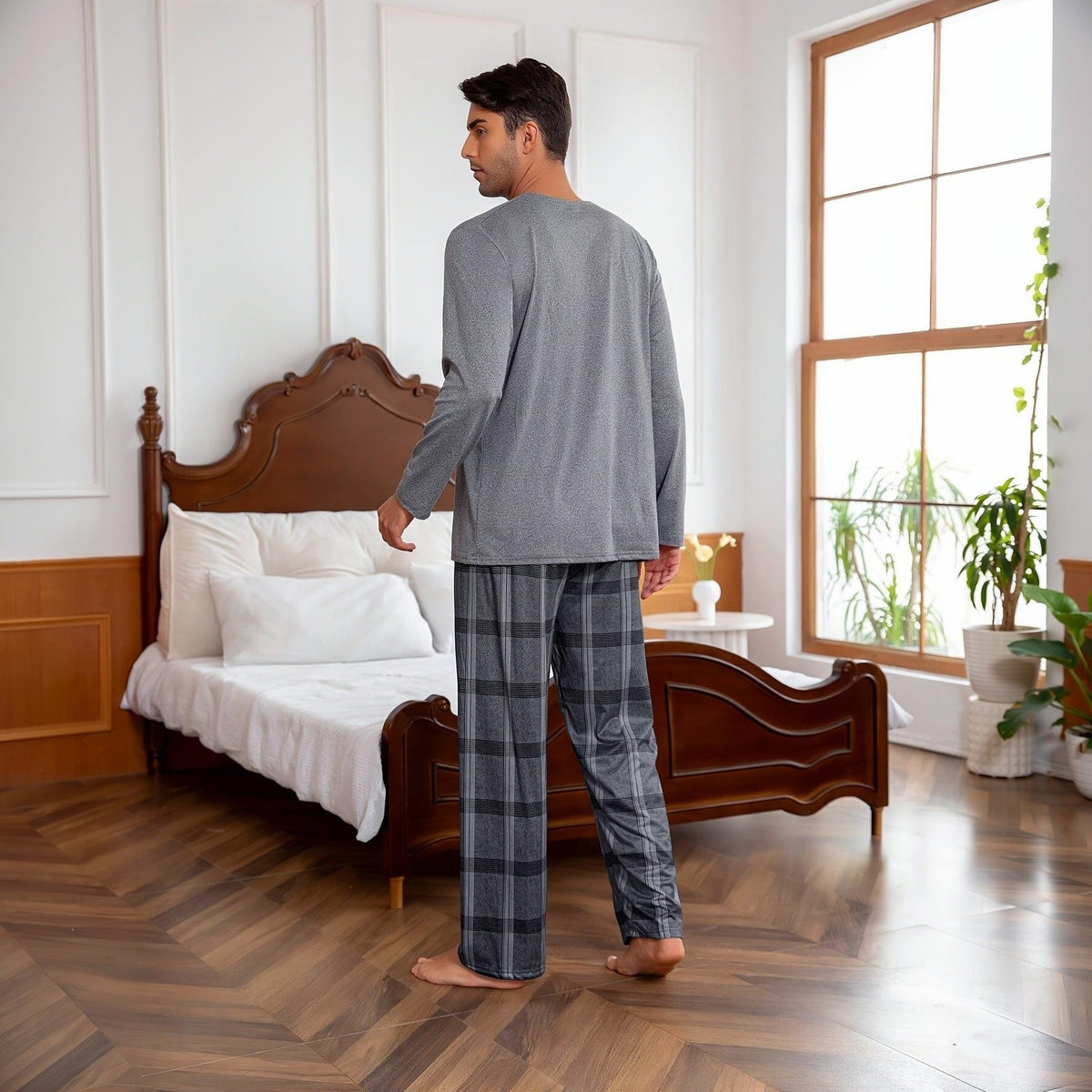 Relaxed Pyjama Heren | Ruitpatroon | Grijs