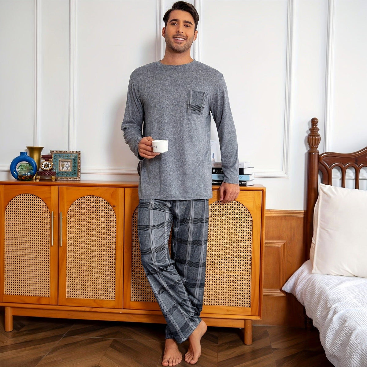 Relaxed Pyjama Heren | Ruitpatroon | Grijs
