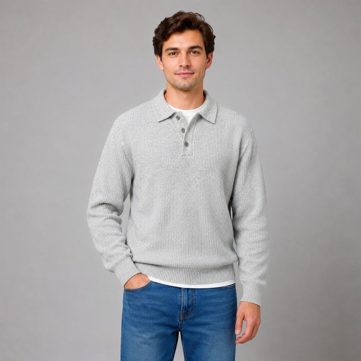 Polo Trui Heren | Gebreid | Knoopsluiting | Licht