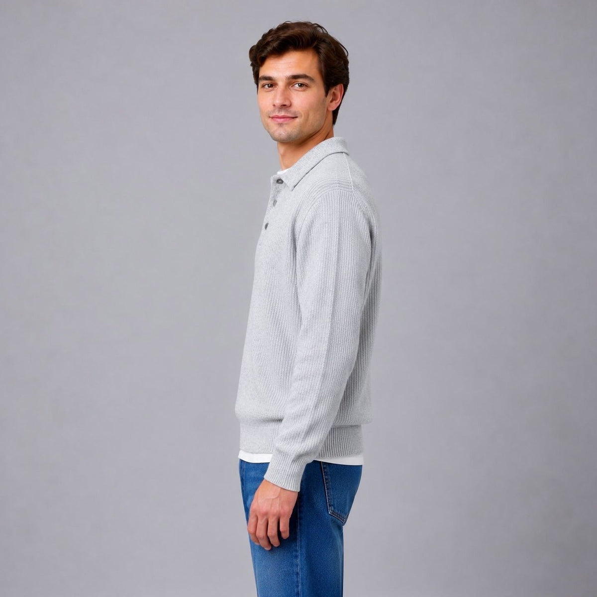Polo Trui Heren | Gebreid | Knoopsluiting | Licht