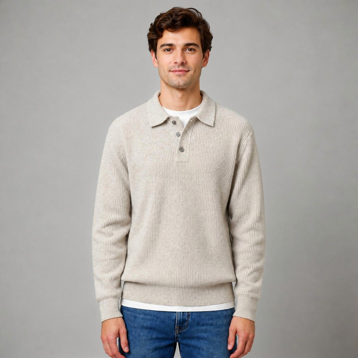 Polo Trui Heren | Gebreid | Knoopsluiting | Licht