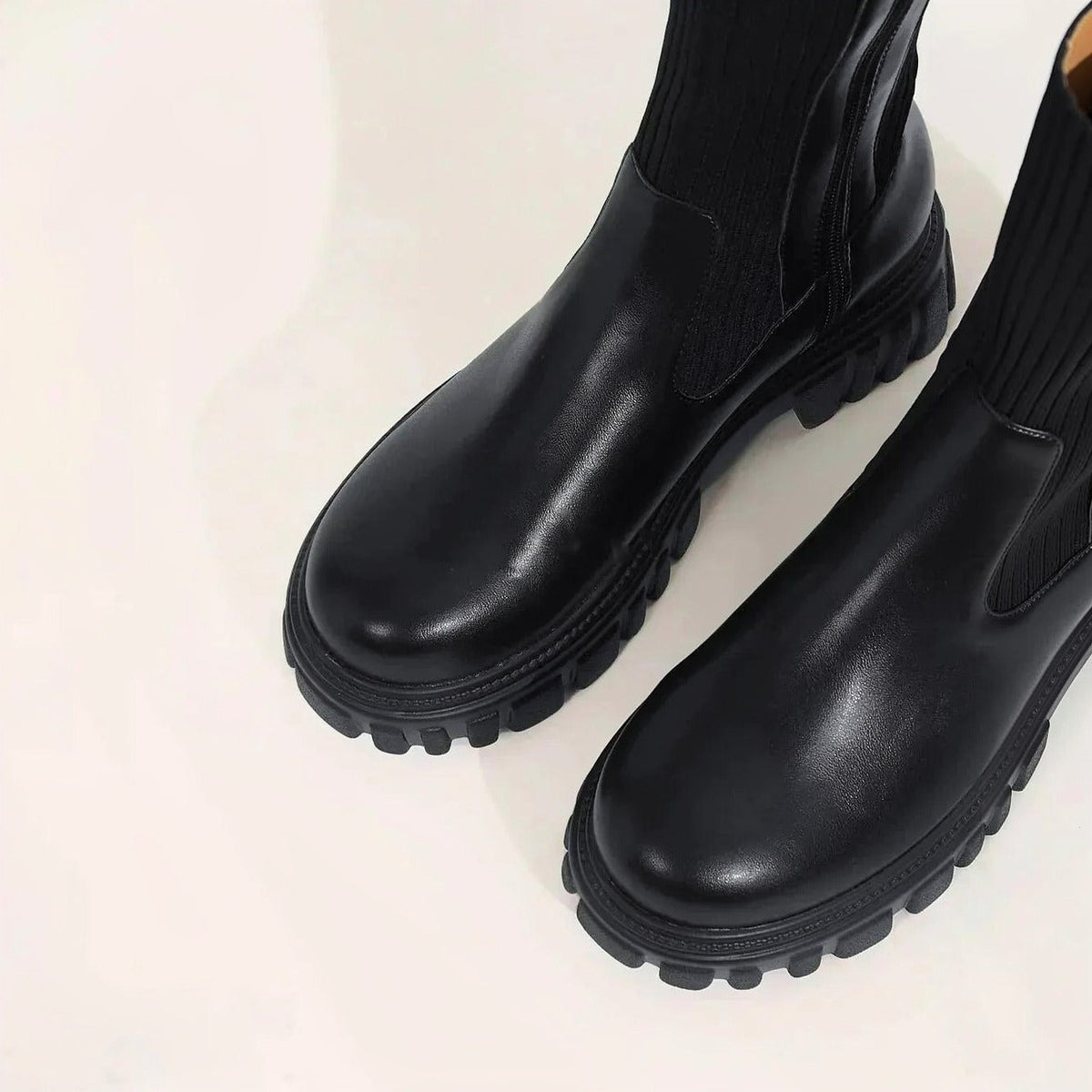 Sock Boots Dames | Overknee | Gebreid | Rits | Plateauzool