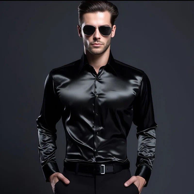 Overhemd Heren | Satijnlook | Glanzend | Slim Fit-Boutique Moda