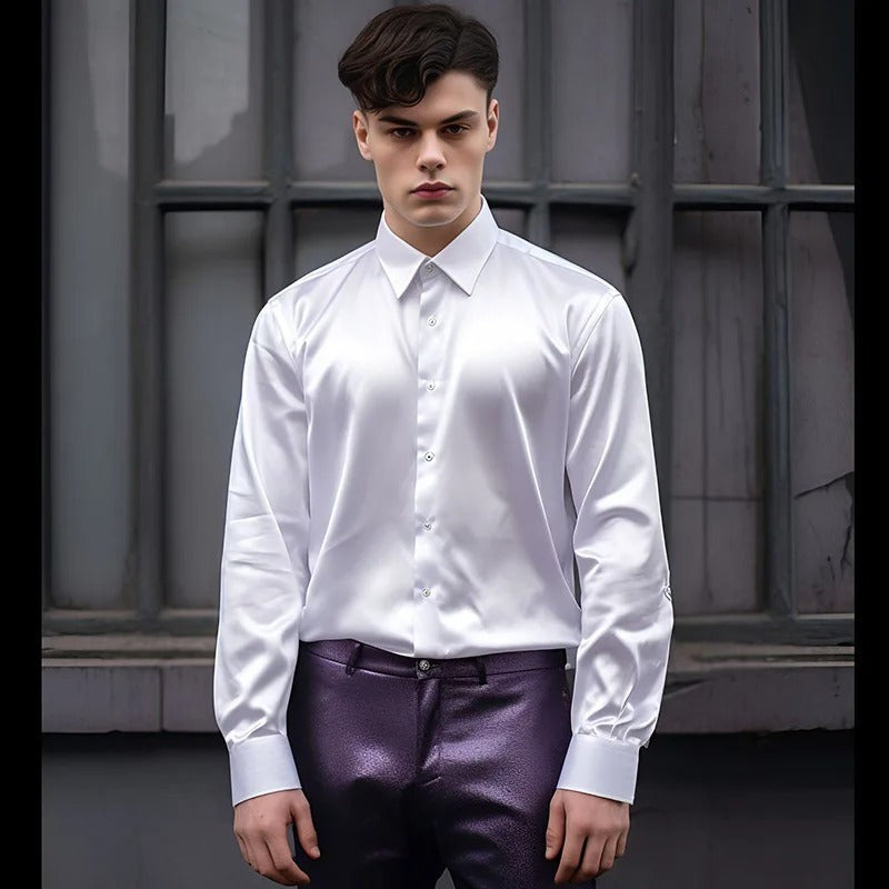 Overhemd Heren | Satijnlook | Glanzend | Slim Fit-Boutique Moda
