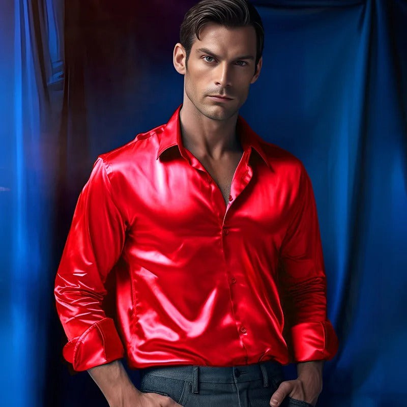 Overhemd Heren | Satijnlook | Glanzend | Slim Fit-Boutique Moda