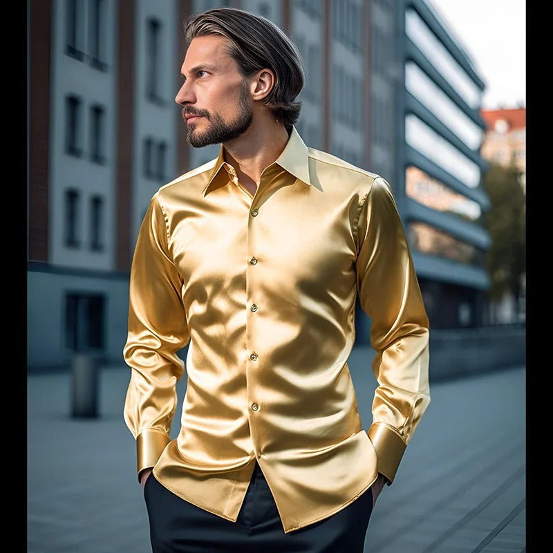 Overhemd Heren | Satijnlook | Glanzend | Slim Fit-Boutique Moda