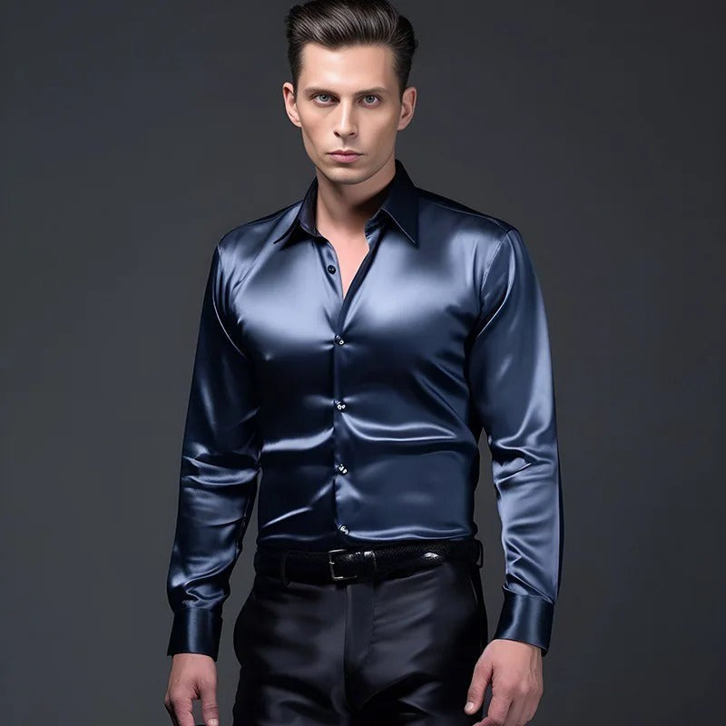 Overhemd Heren | Satijnlook | Glanzend | Slim Fit-Boutique Moda