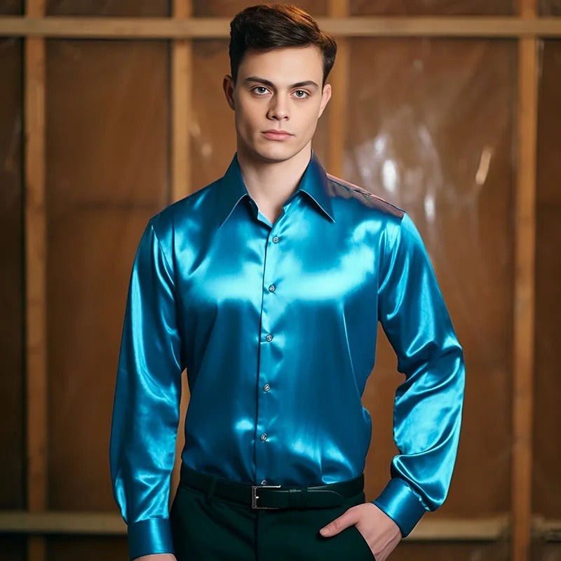 Overhemd Heren | Satijnlook | Glanzend | Slim Fit-Boutique Moda
