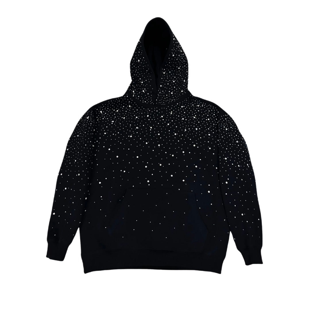Zwarte oversized hoodie met strass, vooraanzicht