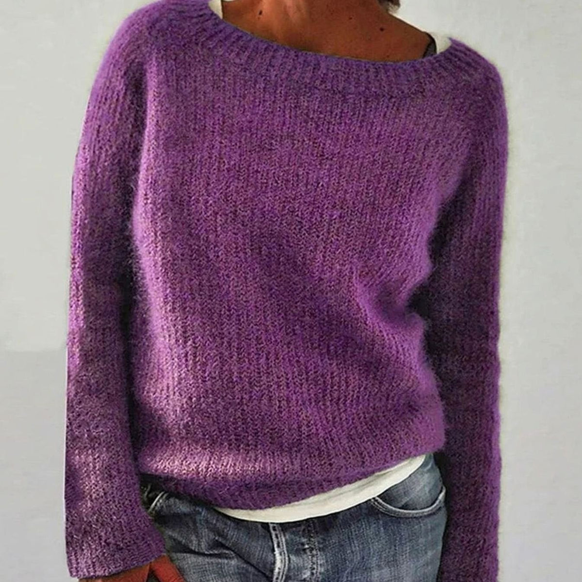 Oversized Trui Dames | Gebreid | Wijde Ronde Hals | Losse Pasvorm-Boutique Moda