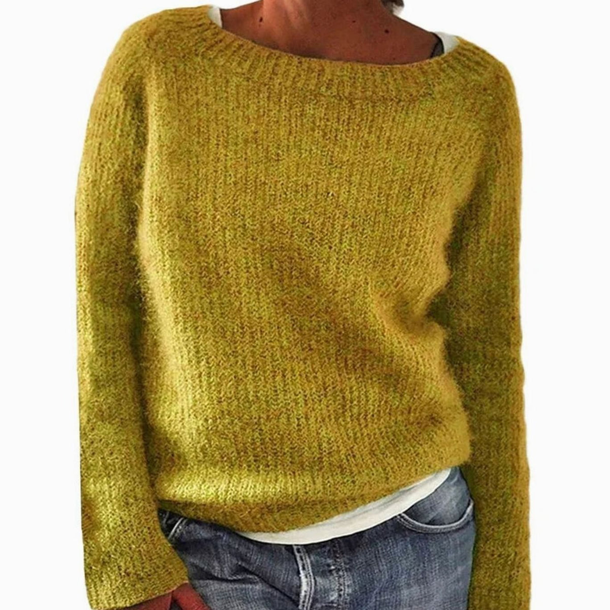 Oversized Trui Dames | Gebreid | Wijde Ronde Hals | Losse Pasvorm-Boutique Moda